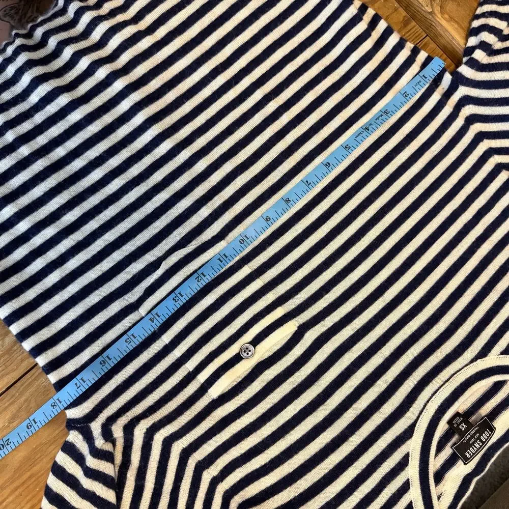 Todd Snyder Premium Cashmere Pocket Tee Sweater Blue and White Stripe Mens XS - Picture 6 of 7